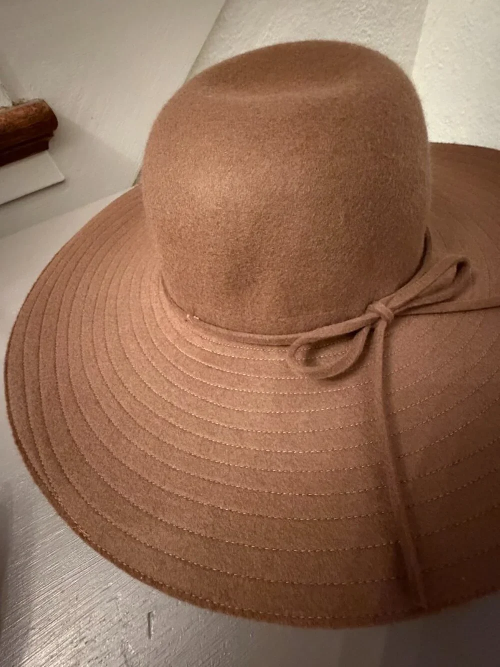 Gap 100% wool dark brown wide brim floppy hat with bow size M/L